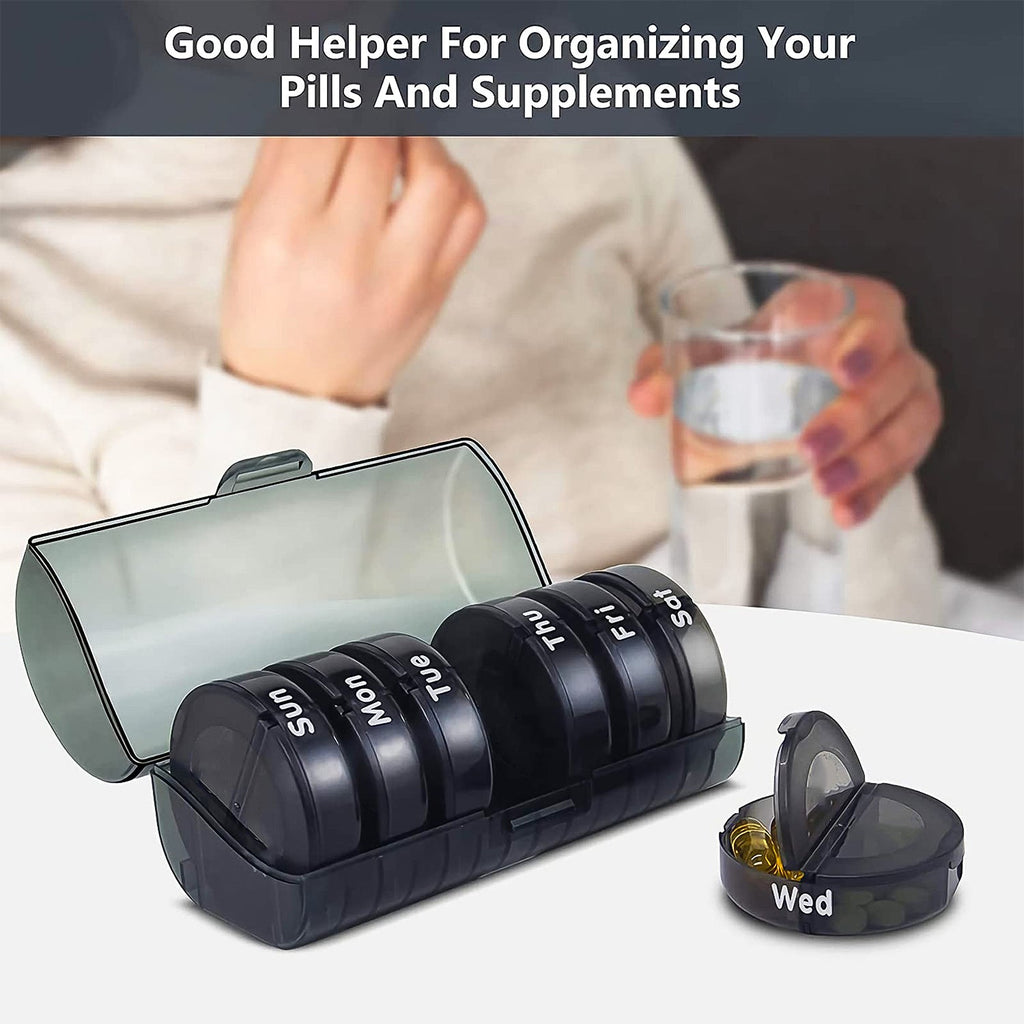 Detailed view of the pill organizer's secure clasp and smooth finish.