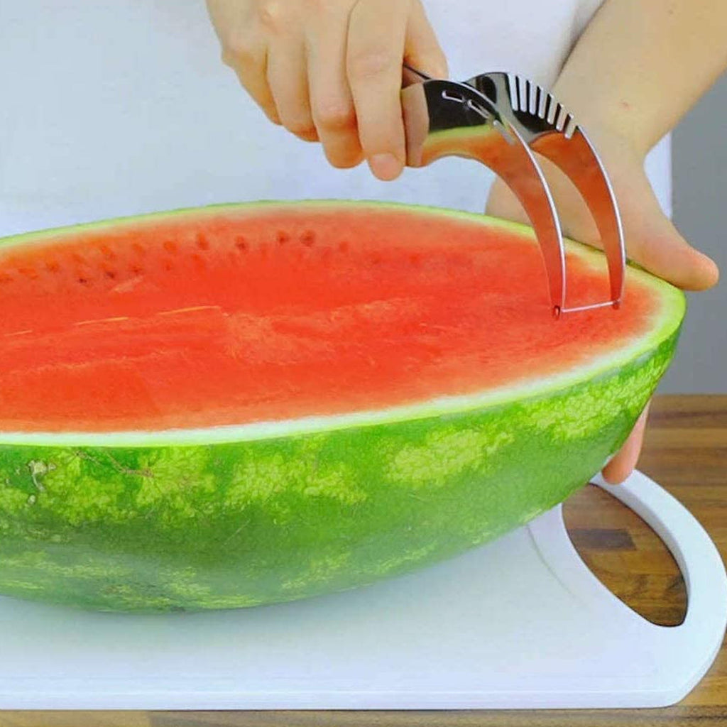 Versatile stainless steel fruit slicer, ideal for melons and other large fruits.