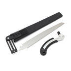 Hand pruning saw with its protective cover, ensuring safe storage.
