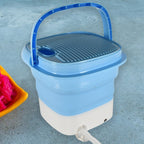 Mini washing machine demonstrating its high-frequency rubbing technology for gentle cleaning.