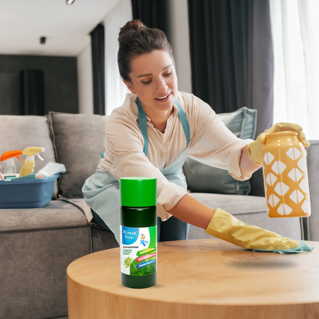 Wonder Fresh Floor Cleaner Liquid, safe for kids and pets, tackling tough stains.