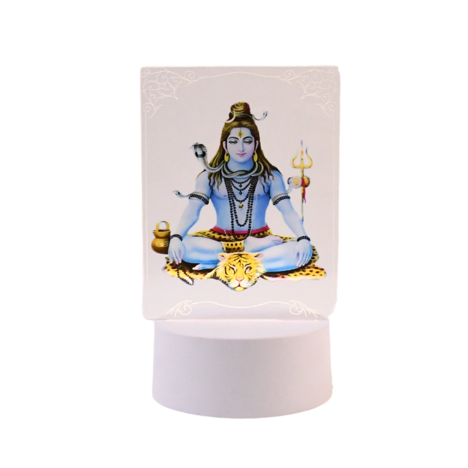 Side view of compact Lord Shiva 3D LED light with acrylic base
