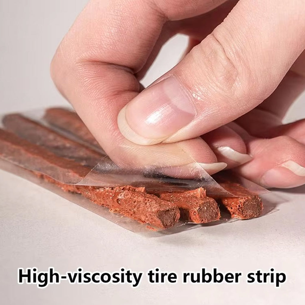 Close-up of the three durable seal strips included in the tyre puncture repair kit.