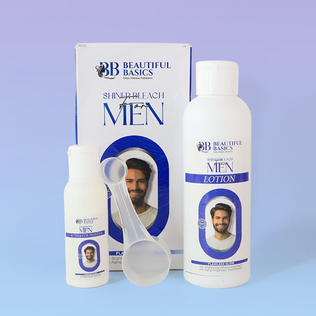 Bleach lotion bottle from the men's skin bleach kit designed to lighten facial hair.
