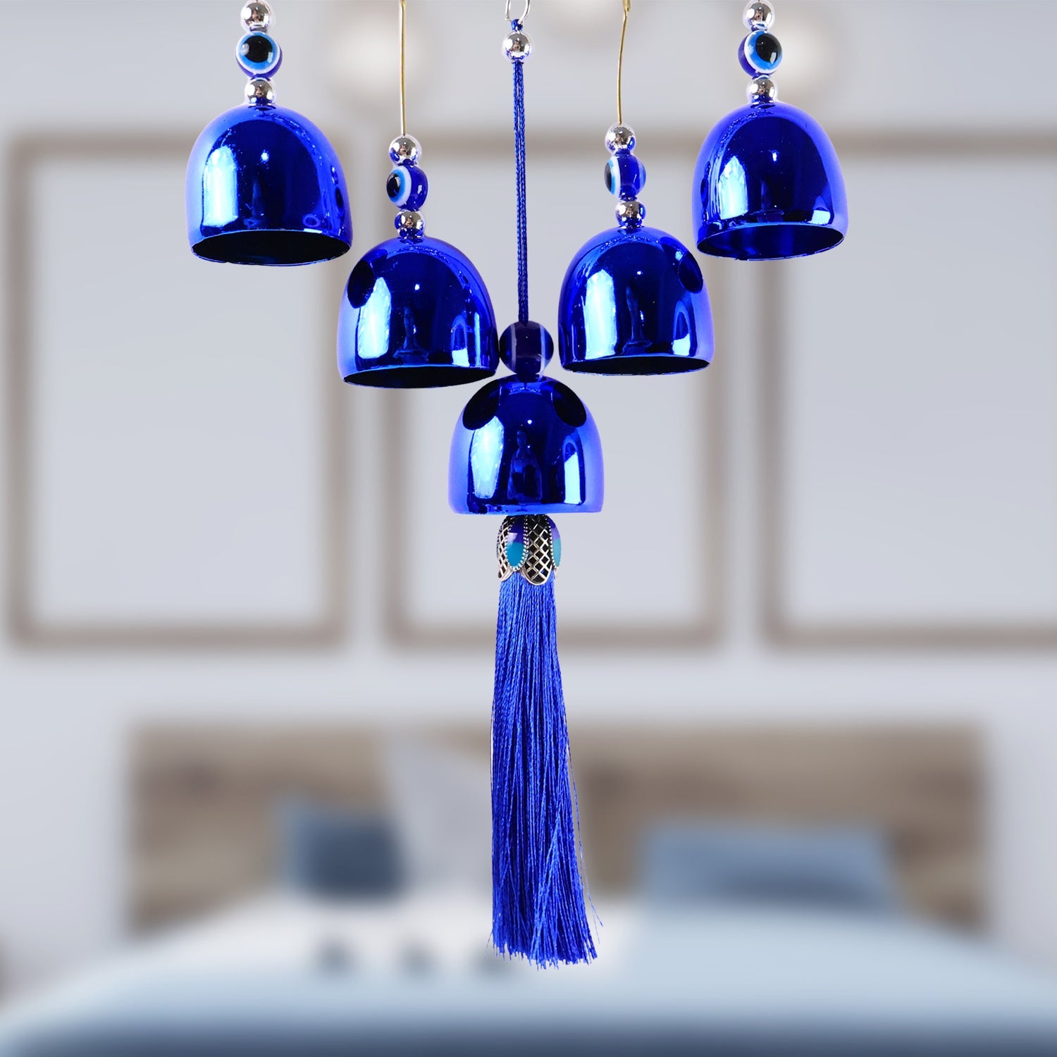 Elegant spiritual wind chime with OM symbol and evil eye beads