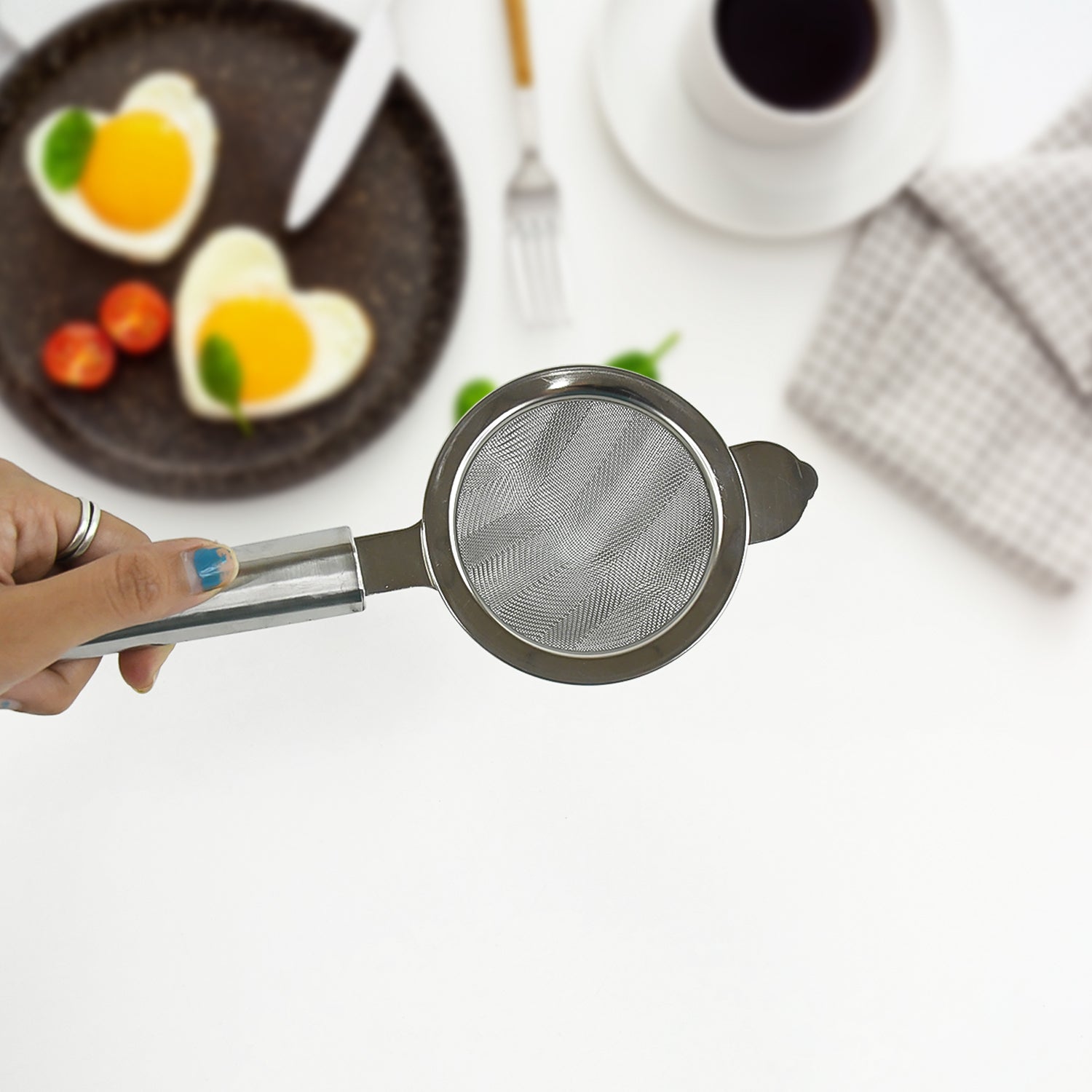 Apex stainless steel tea strainer displayed in modern kitchen