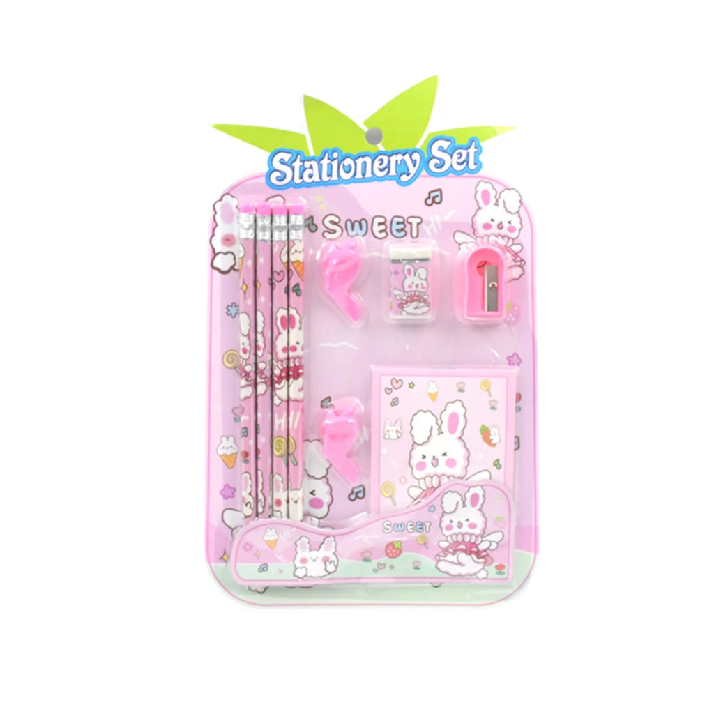 Open kids' stationery kit showing a diary and wooden pencils.