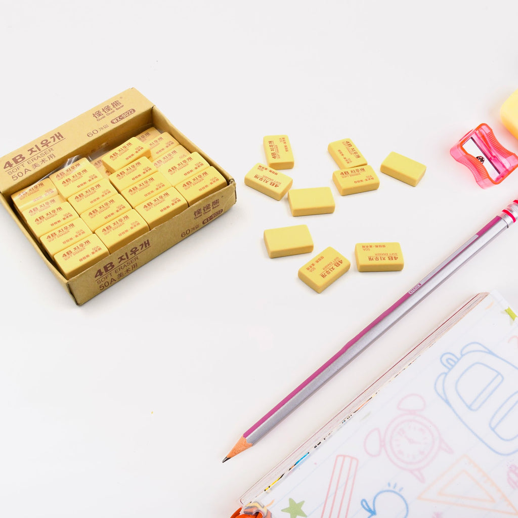 A single 4B eraser on a drawing, demonstrating its durable and effective erasing for students.