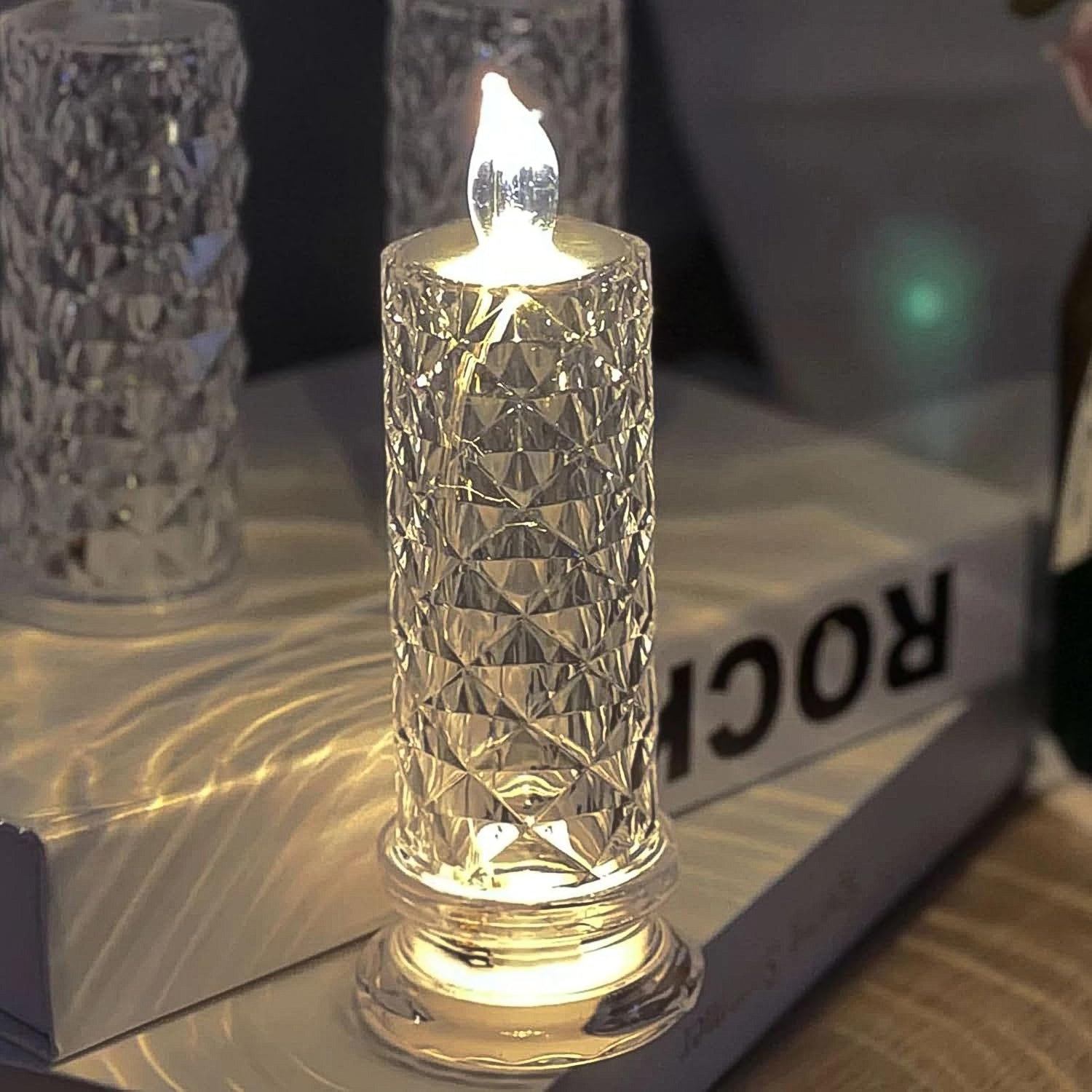 Group of Crystal LED Candles creating a warm, inviting glow for home decoration.