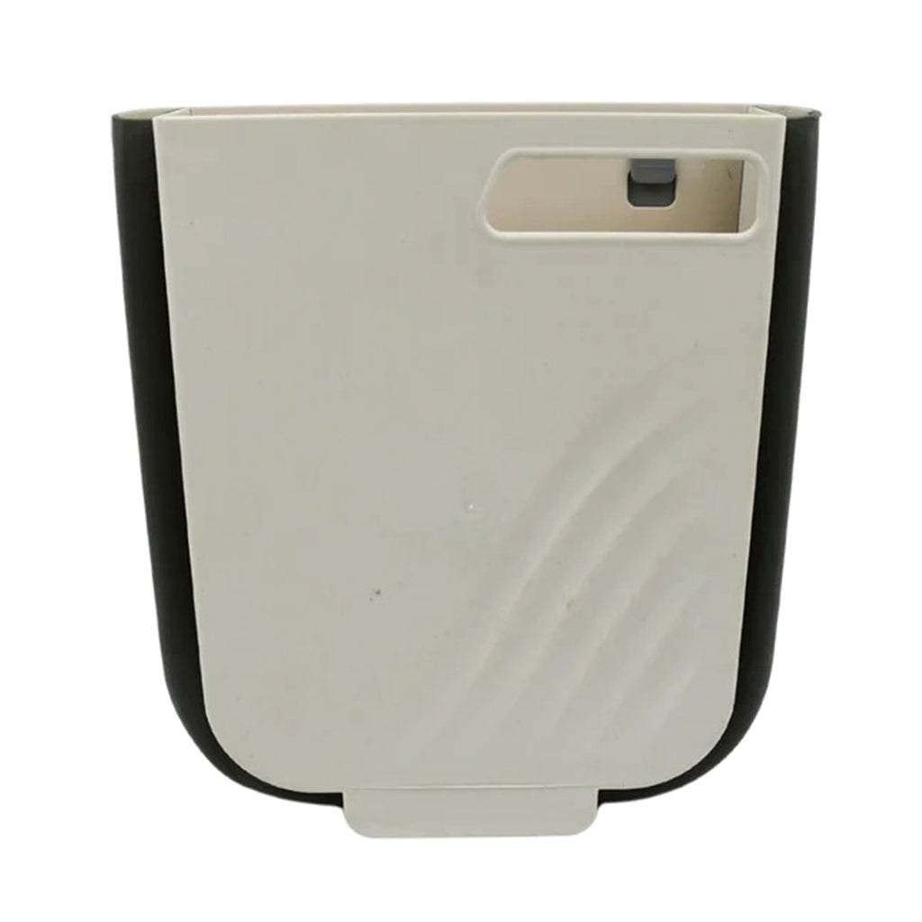 Portable waste bin folded flat, demonstrating its compact storage capability.