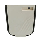 Portable waste bin folded flat, demonstrating its compact storage capability.