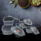 Clear plastic fridge storage containers for easy visibility of contents.