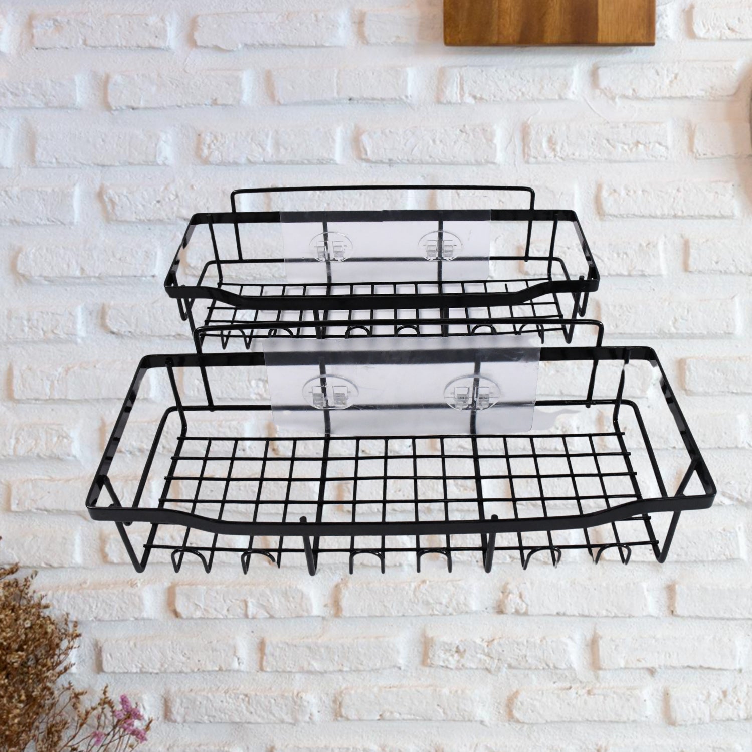 Rust-resistant metal shower organizer with multiple shelves for bathroom use
