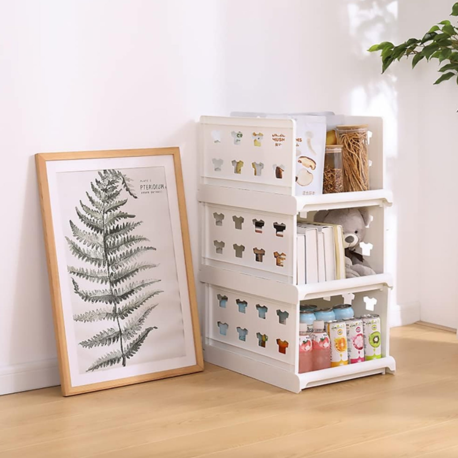 Organivo 3-layer stackable storage organizer in a modern home setting.