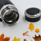 Close-up of the stainless steel exterior of the vacuum insulated water bottle.