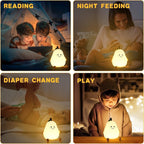The pear silicone night lamp displayed in its retail packaging.