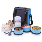 Leakproof lunch box containers filled with healthy Indian food.