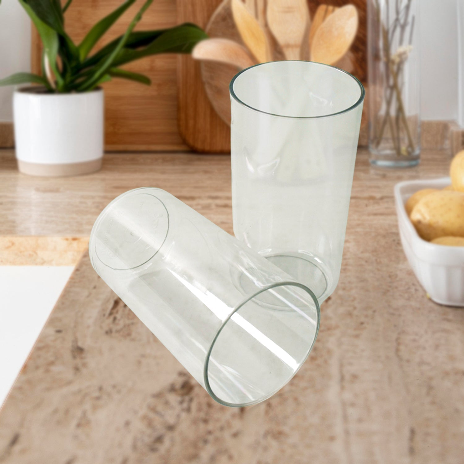 Set of clear plastic tumblers from Apex with durable, glass-like look