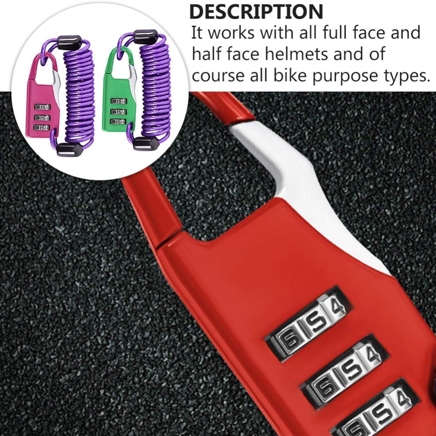 Robust 3-digit combination padlock with protective wire cable