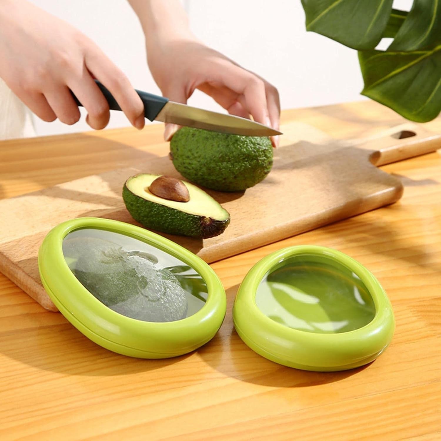 Green vegetable container placed on white background
