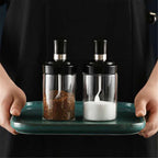 Sleek transparent glass jar ideal for storing condiments and kitchen essentials
