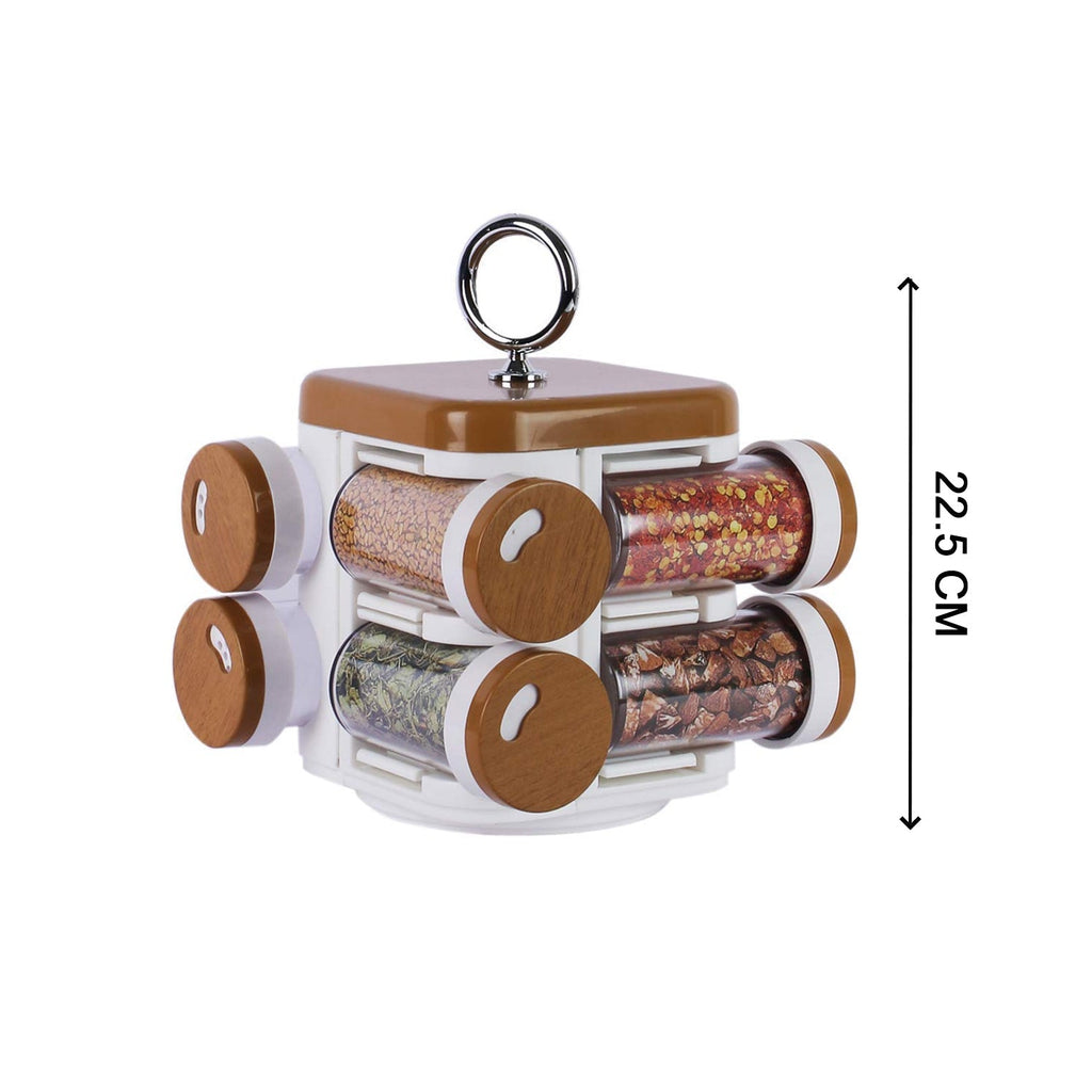 Top-down perspective of the Ganesh Storewell revolving plastic spice rack.