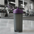 Top view of protein shaker bottle showing leak-resistant lid design