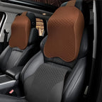 Memory Foam Car Neck Pillow dimensions shown for easy fit in various car seats.