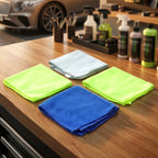 Stack of microfiber cloths showing colors and texture
