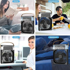 Demonstration of adjustable wind direction on the personal desk cooler.