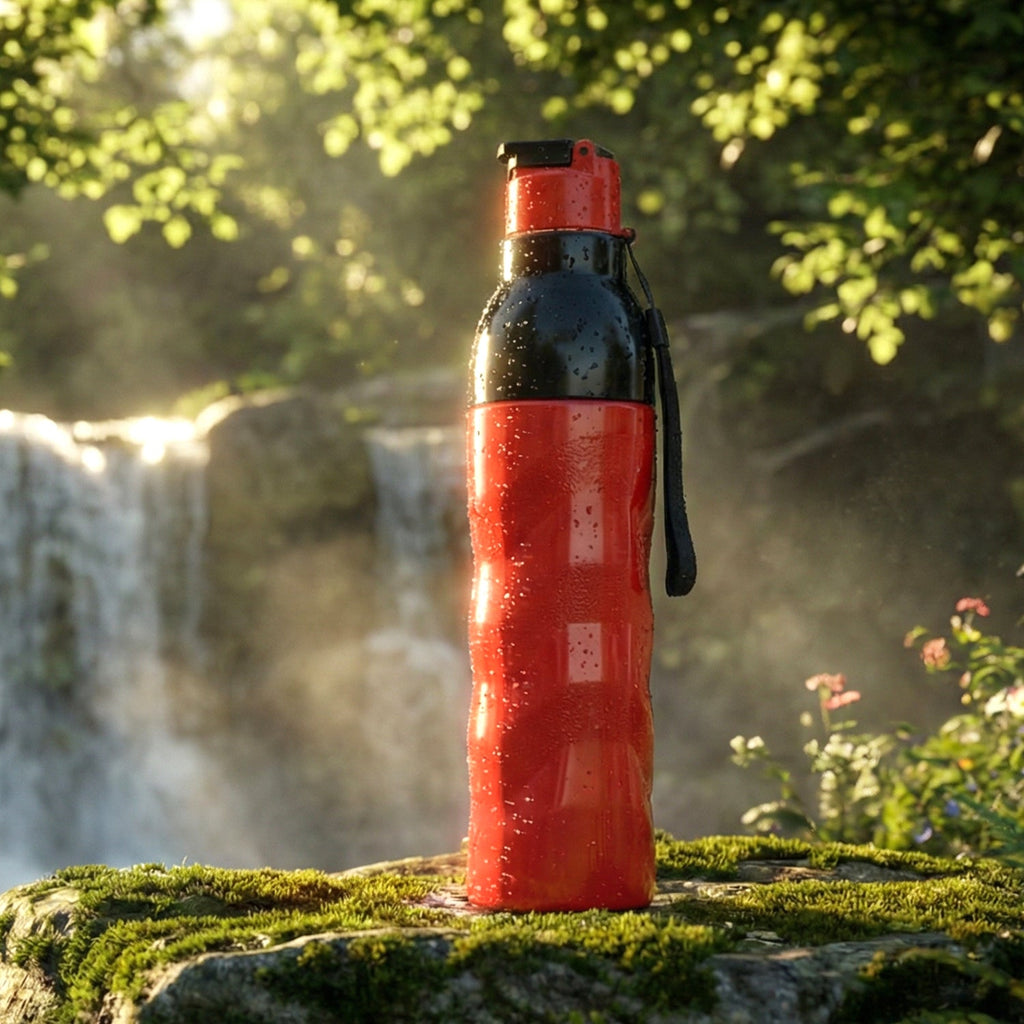 Plastic water bottle for sports and gym use with flip top lid