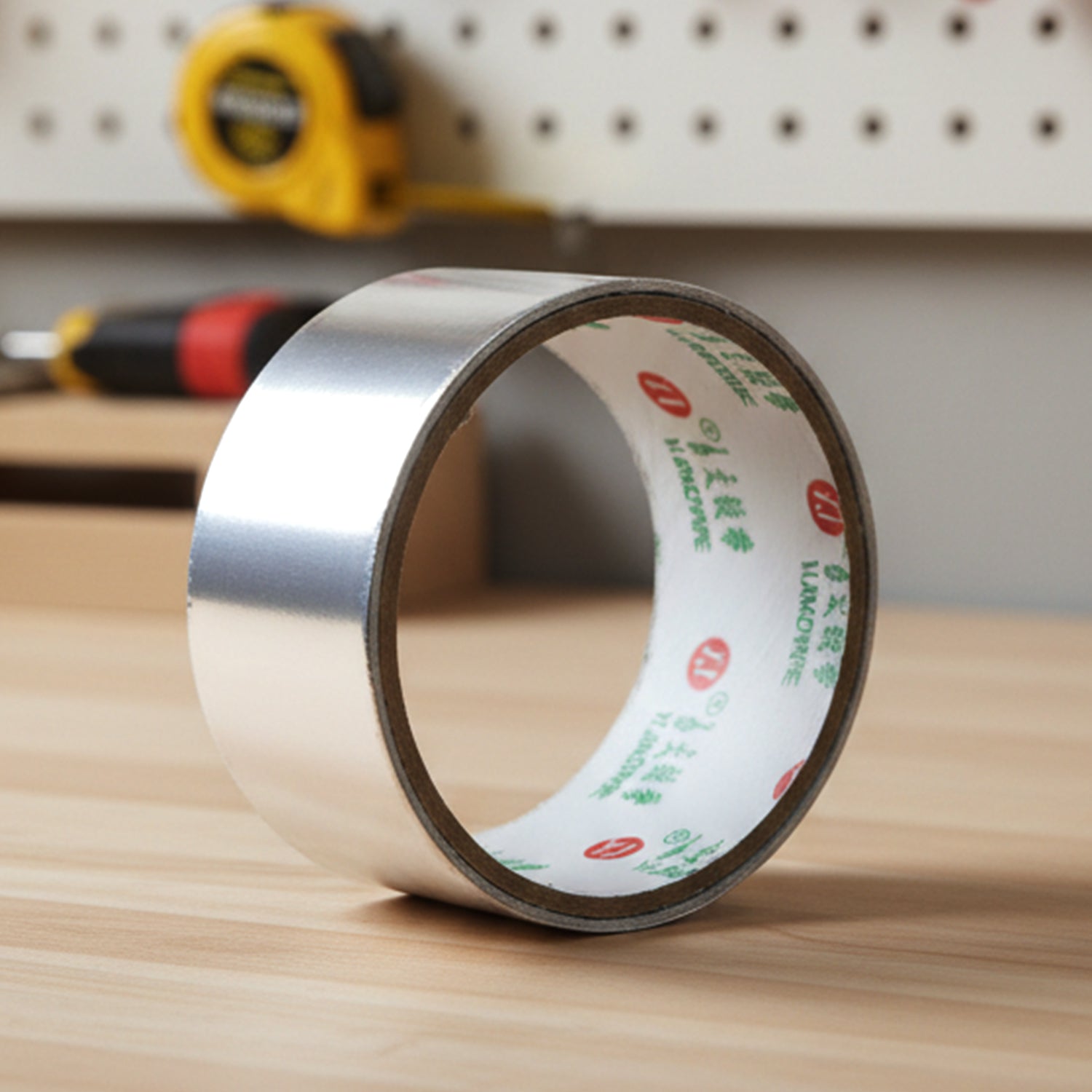 Close-up texture of aluminium foil adhesive tape showing quality