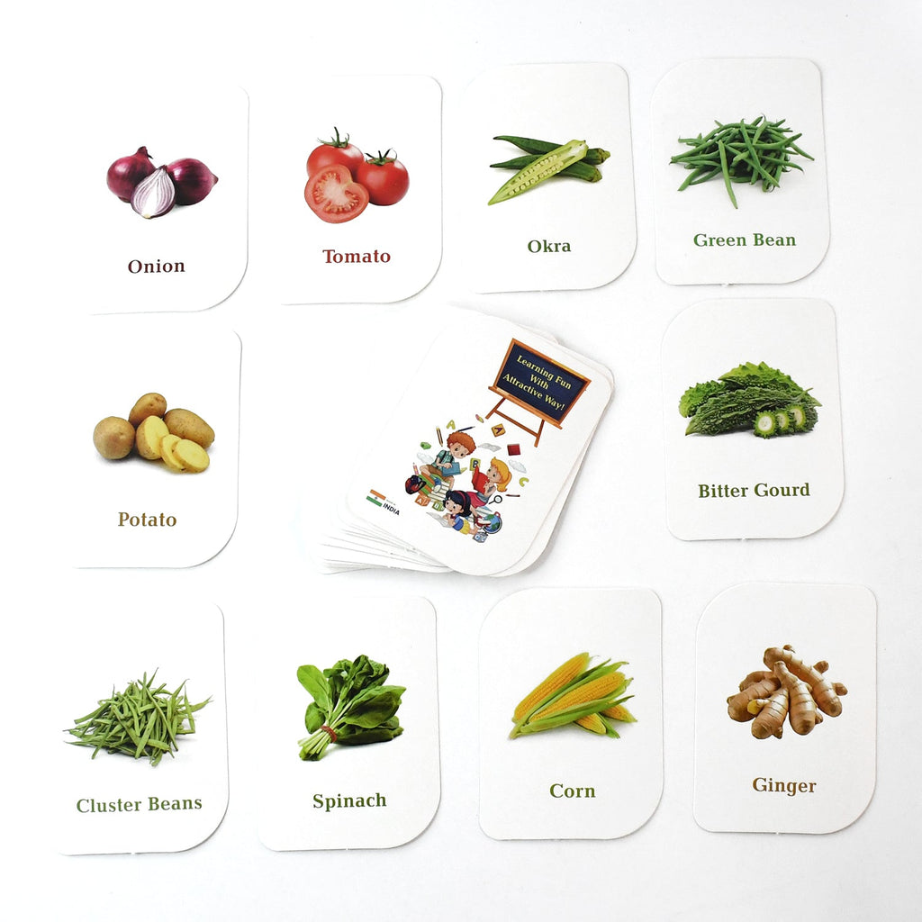 Compact vegetable flash card box displaying bright vegetable photos and names for kids