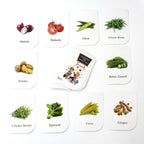 Compact vegetable flash card box displaying bright vegetable photos and names for kids