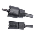 The BoltForce Hole Saw Kit's components, including mandrels and an Allen wrench, neatly arranged.