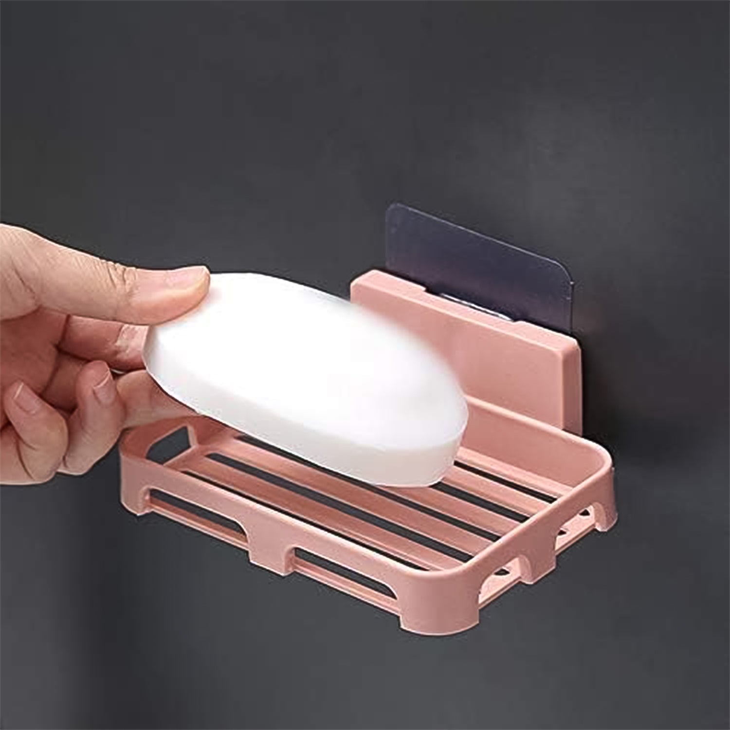 Wall stick-on rectangular soap dish tray for bathroom use