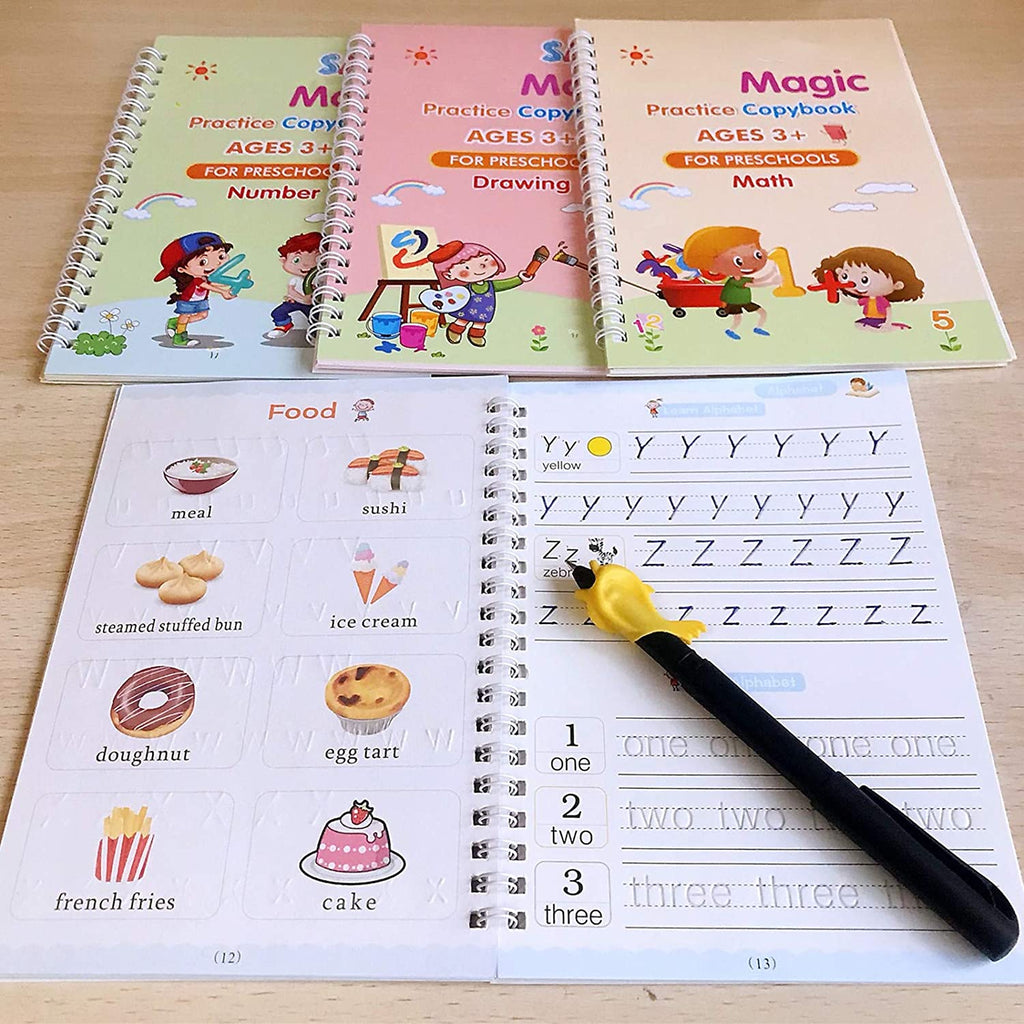 4-piece Magic Copybook set for children learning handwriting.