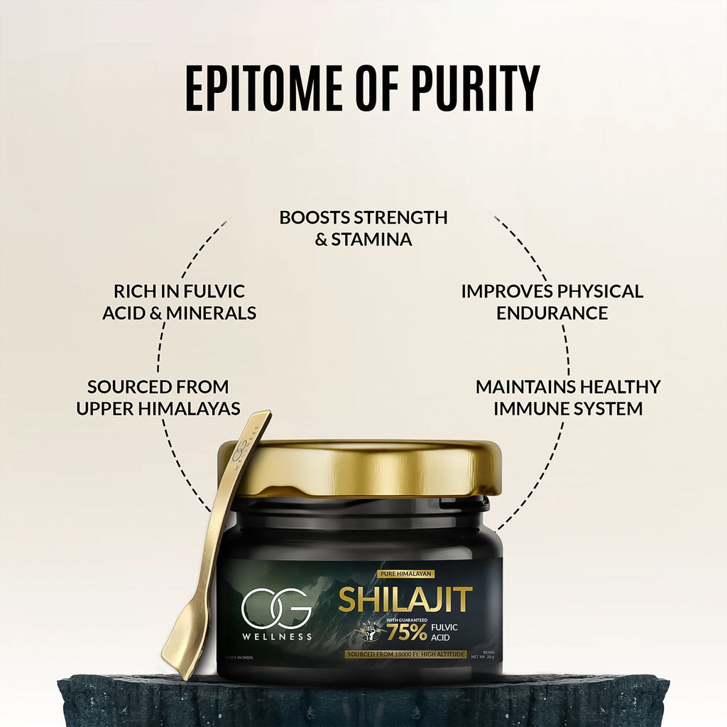 Pure vitality Himalayan Shilajit resin packed in a premium glass container