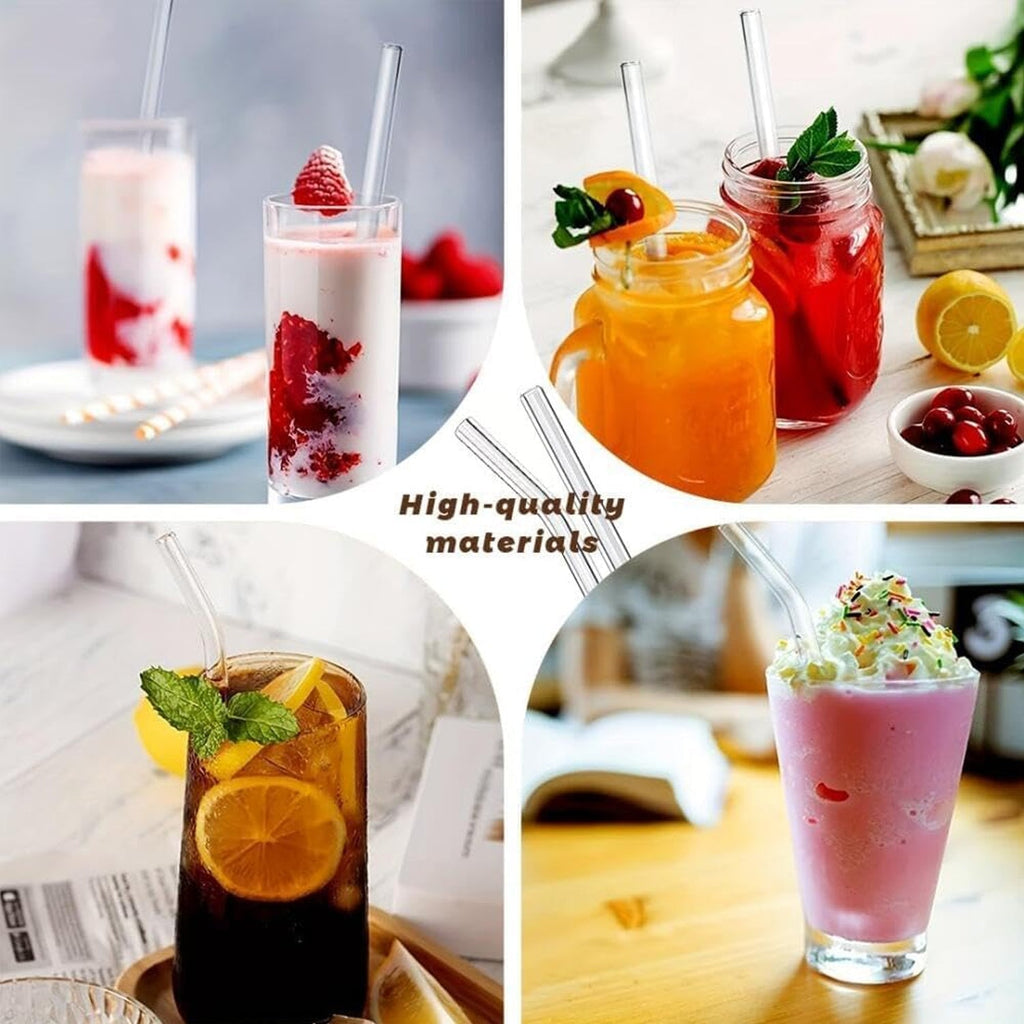 Eco-friendly borosilicate glass straws with a cleaning brush for hygiene