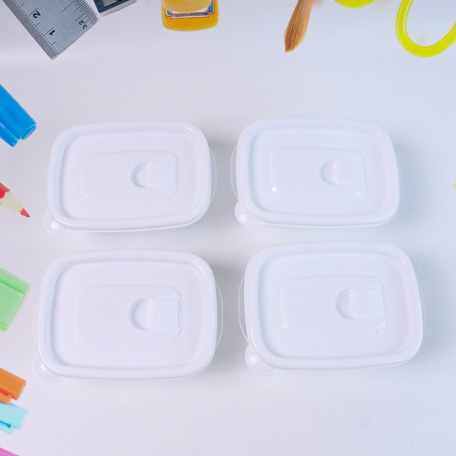 Set of BPA-free reusable plastic food containers for kitchen