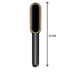 Hair straightener displaying temperature control buttons and LED readout.