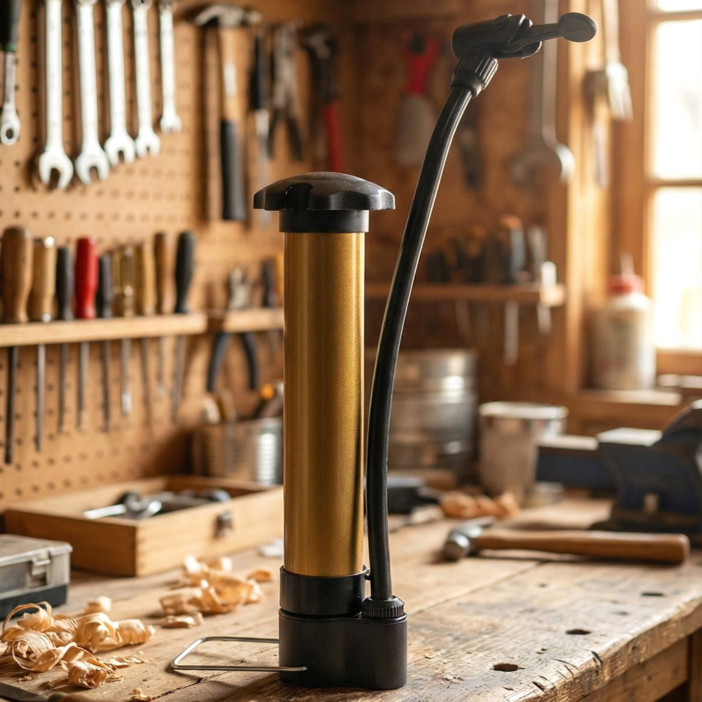 A person's hand holding the lightweight and easy-to-use Mini Hand Air Pump for sports.
