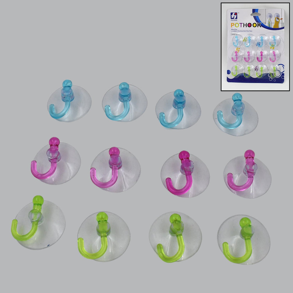 Clear transparent suction hooks displayed neatly for easy home organization.