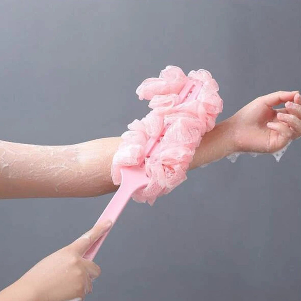A versatile long-handle bath sponge, perfect for hard-to-reach areas.