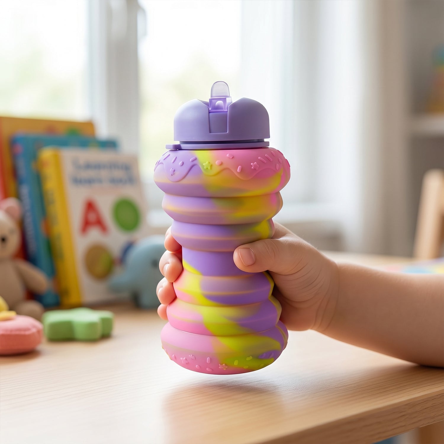 Daily hydration foldable water bottle for on-the-go use