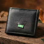 Interior of bi-fold wallet filled with cards and currency