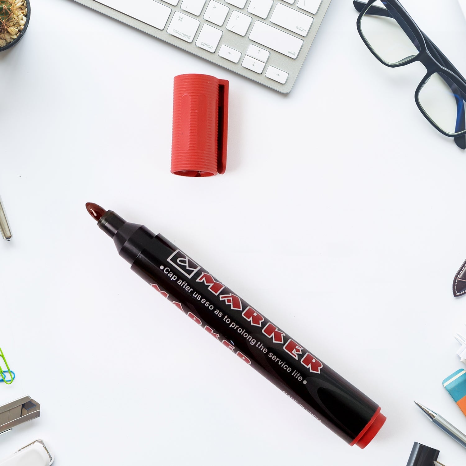 Red ink marker with bold tip for industrial and office use