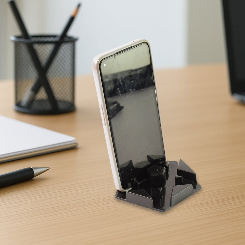 Hexagonal multi-angle mobile phone stand in use with phone