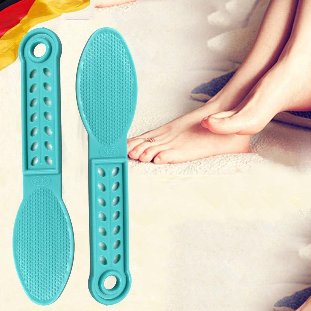 Ergonomic plastic foot scrubber with a textured surface for effective pedicure.