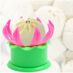 Momos maker mold in green and pink, used for shaping homemade dumplings.
